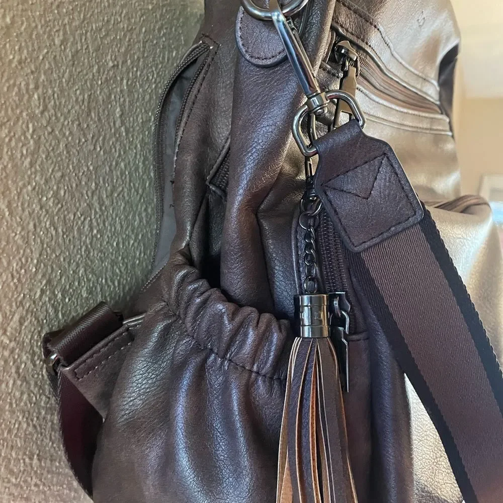 Cluci Faux Leather Vegan Leather Brown Women’s Backpack - Picture 6 of 16